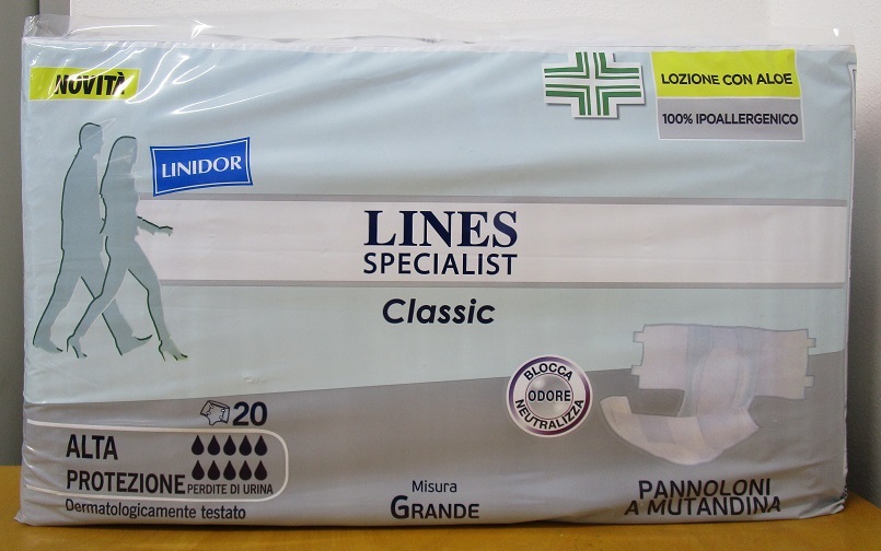 Lines Specialist Classic Pannolone a Mutandina Alta Protezione Misura Grande 20 Pezzi